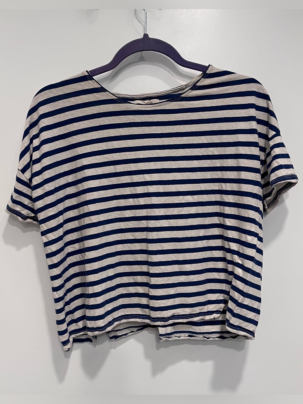 Madewell Linen Blend Navy Striped Hangout Tee Short Sleeve Size Small T-shirt